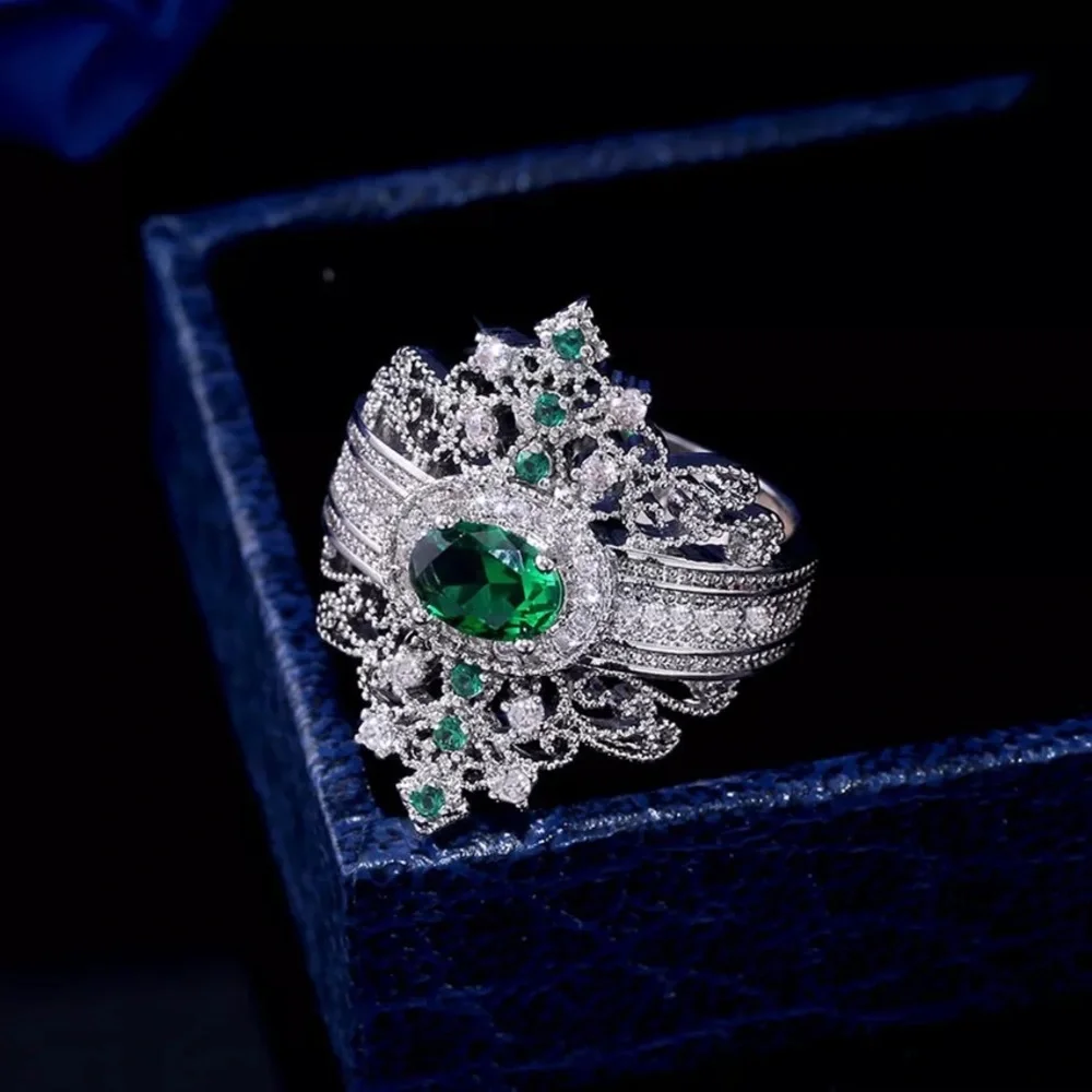 New Women’s 925 Silver Beautiful Diamond Emerald Ring - Picture 4 of 5